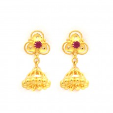 Sree Kumaran Thangamaligai  22kt Yellow Gold Stone Jhumka Earring