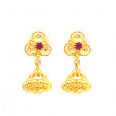 Sree Kumaran Thangamaligai  22kt Yellow Gold Stone Jhumka Earring