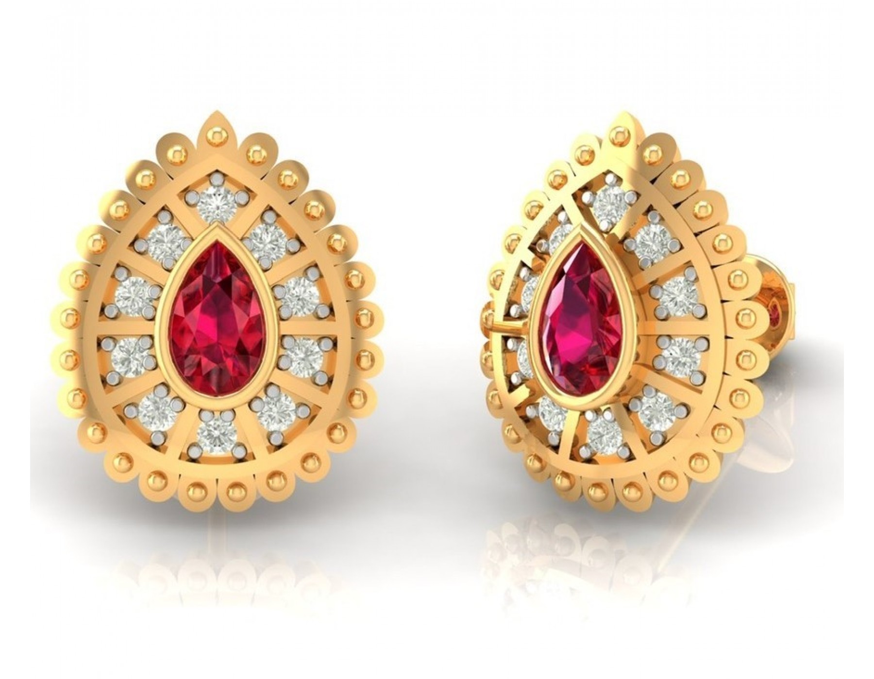 Cz studded ruby red stone drop earrings -