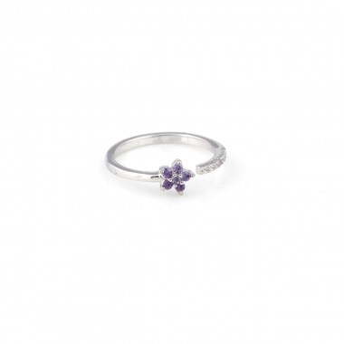 92.5 Sterling Silver Purple Stoned Flower Design Metti