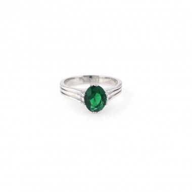 92.5 Silver Green Stoned Ring For Girls