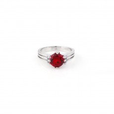  92.5 Sterling Silver Red Stoned Ring For Women And Girls