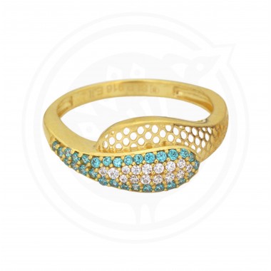 22K Gold Trendy Blue and White Stone Fancy Ring