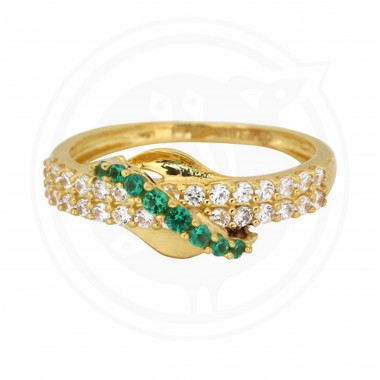 22K Gold emerald style green zircon stone fancy ring