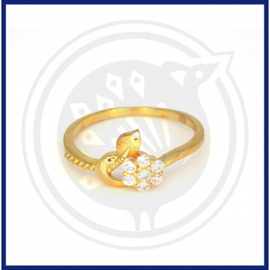 22K Gold Fancy Leaf design With White Zircon Stone Ring
