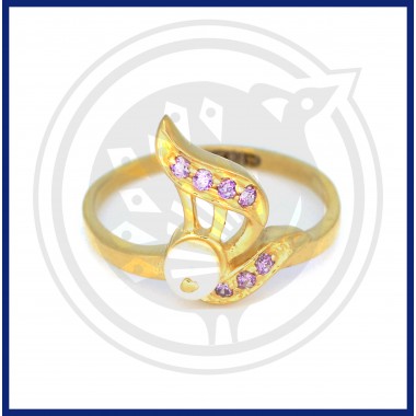 22K Gold Milky White Pearl with purple stoned Ring