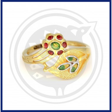 22K Gold Attractive Leaf & Floral enamel Casting  Ring