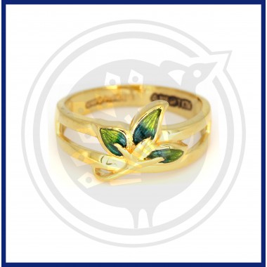 22K Gold Leaf Style Enamel Casting Ring