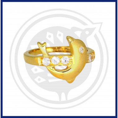 22K Gold Beautiful Dolphin Zircon White Stone Ring
