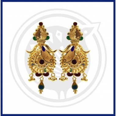 Ben Enamel Gold Stud Drop Earrings with Beads