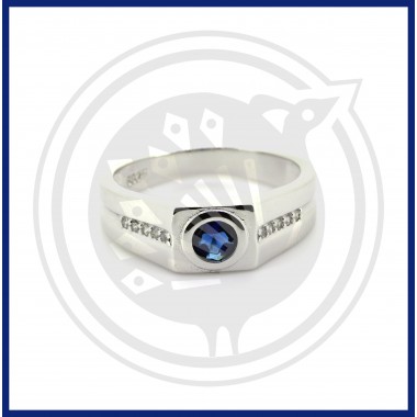  92.5 Blue Stoned Sterling Silver Ring For Mens