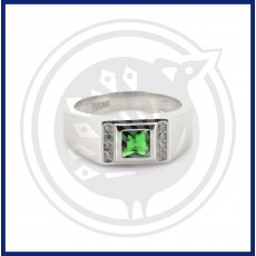 92.5 Sterling Silver Green Color Stoned Ring For Mens