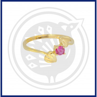 22K Gold Glossy Single Pink Stone Rings