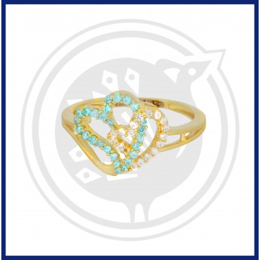 22K Gold Fancy Double Heart-in Zircon Ring For Girls