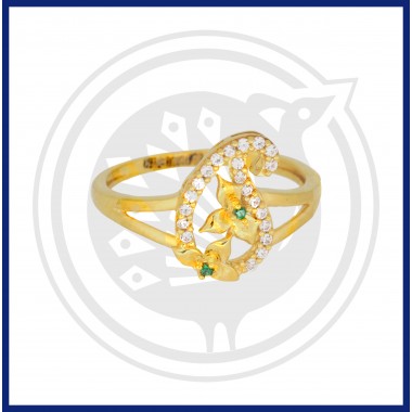 22K Gold trendy mango style zircon stone ring