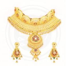 Gold Bengal Choker Necklace Stud set