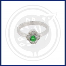 92.5 Green Stoned Silver Fancy Ring For Girls