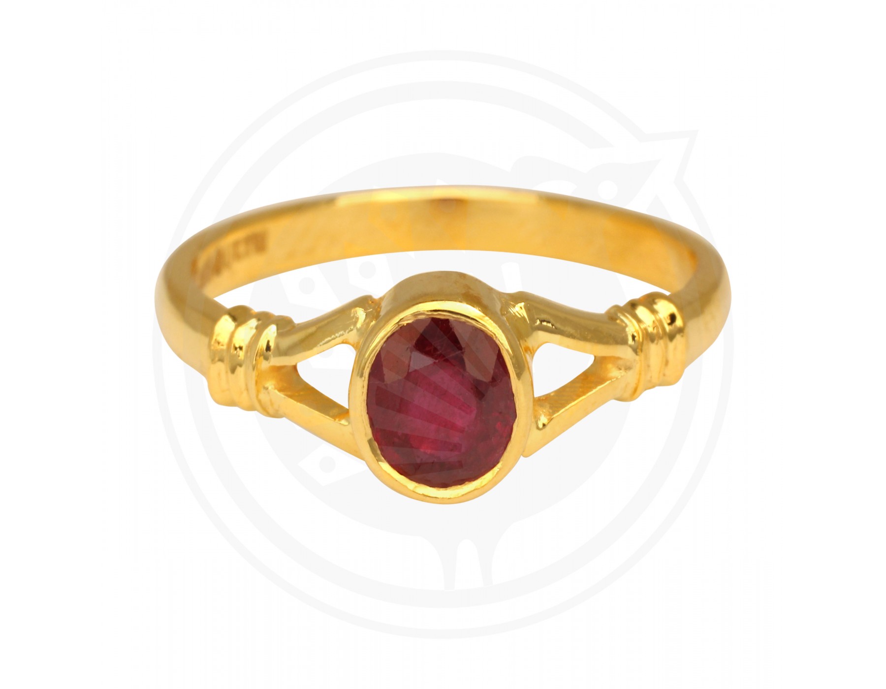 22Kt Gold Coral Stone Ring - RiLp24161 - 22Kt Gold ring studded with  precious ruby stone. Ruby cts = 5.1
