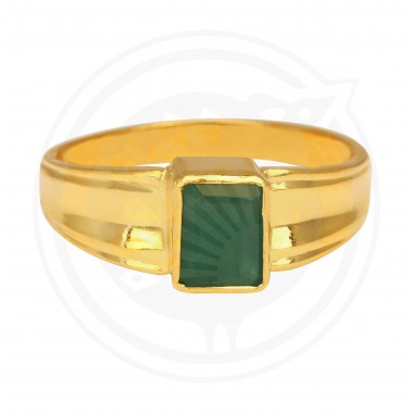 22K Gold Green Emerald Gent's Ring