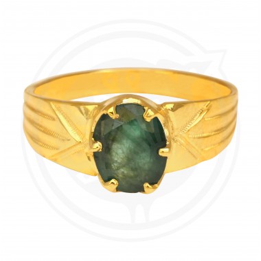 22K Gold Emerald Real Stone Gent's Ring