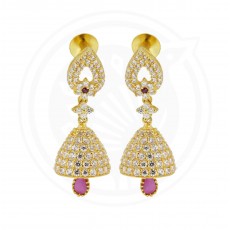 Gamp Style Jhumki Stud With Pink Drops 